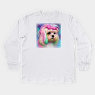 White Maltese Girl Dog Kids Long Sleeve T-Shirt